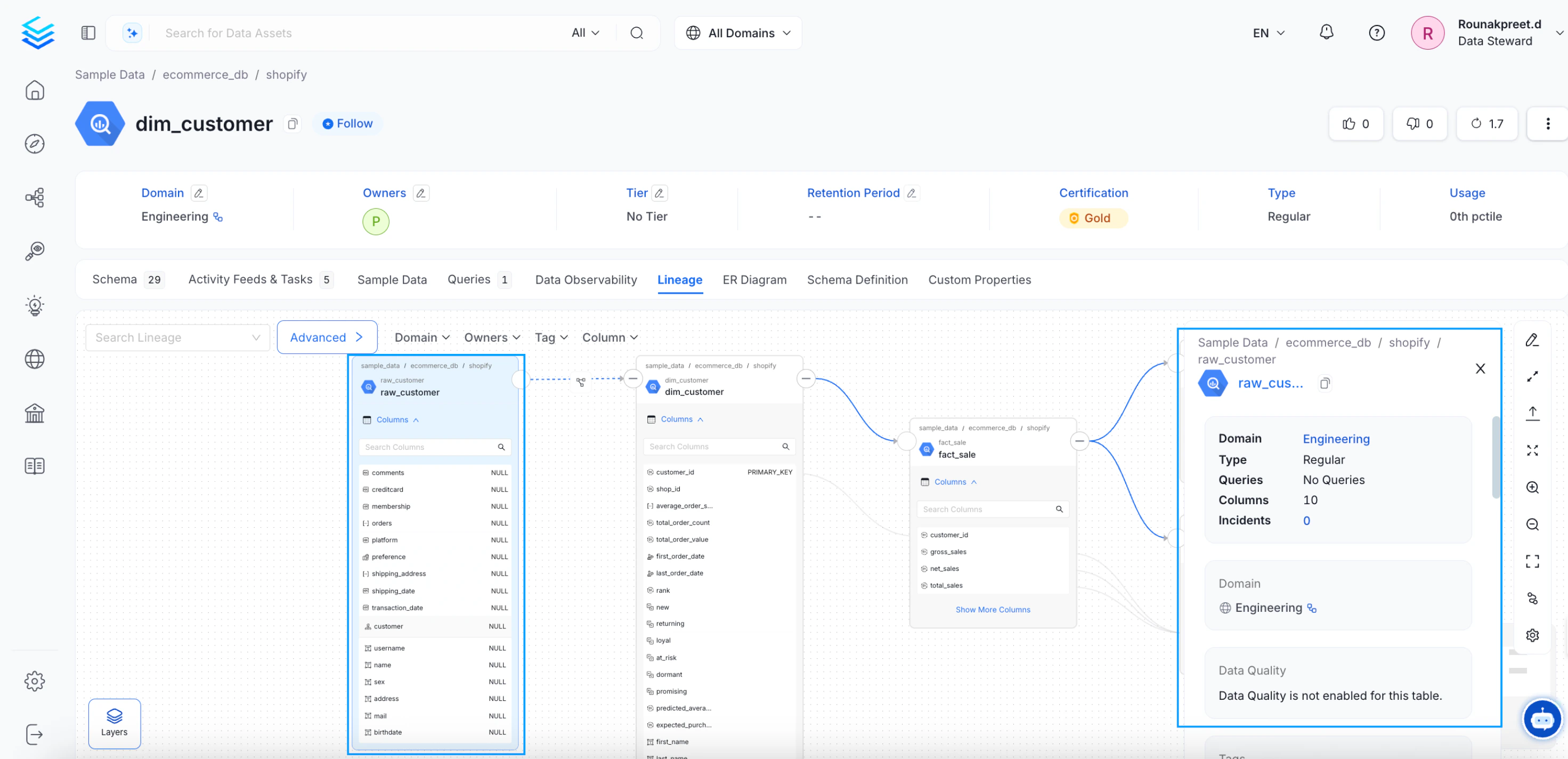 Quick Glance at the Data Asset from Lineage View