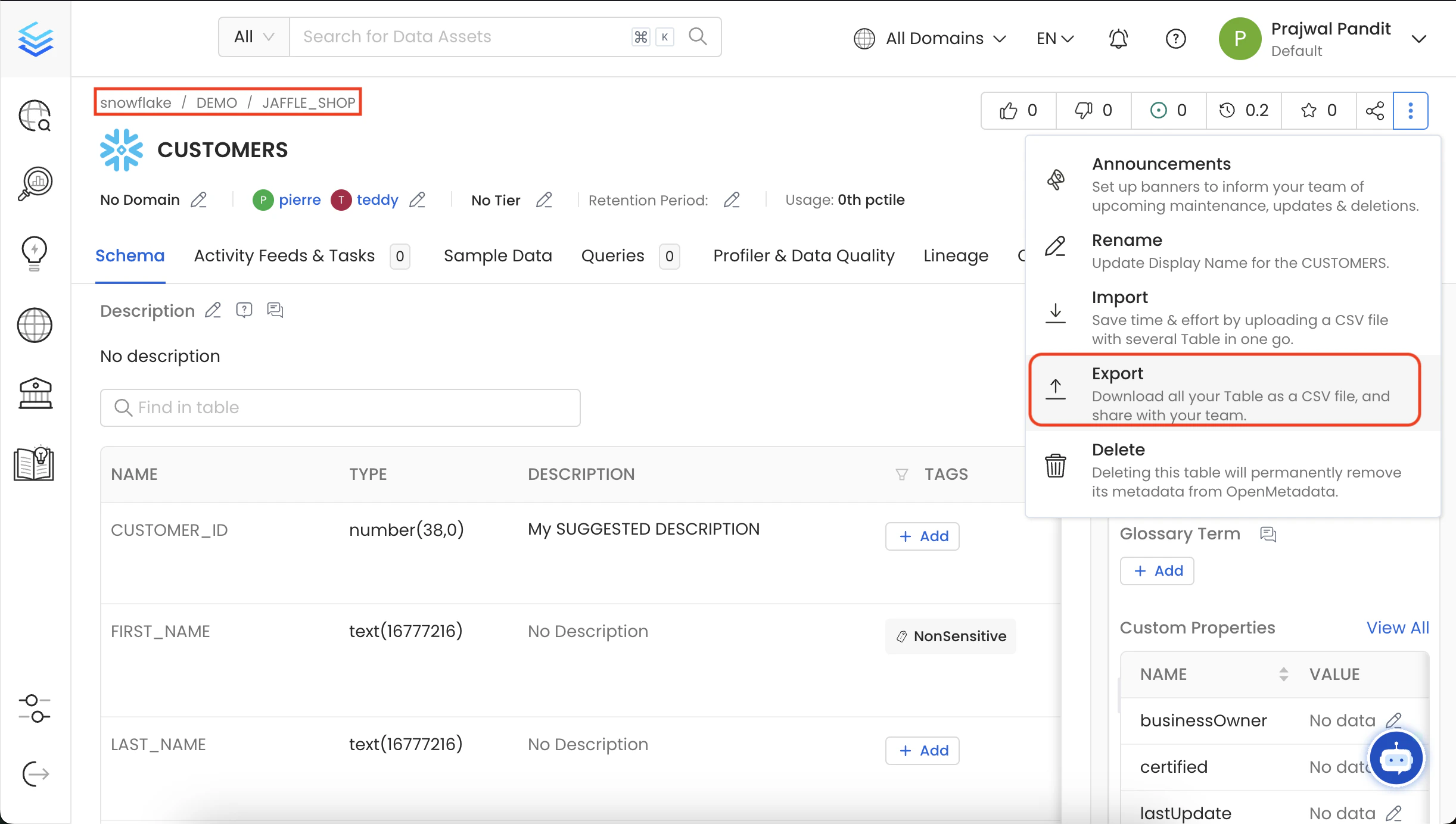 Export Table CSV File