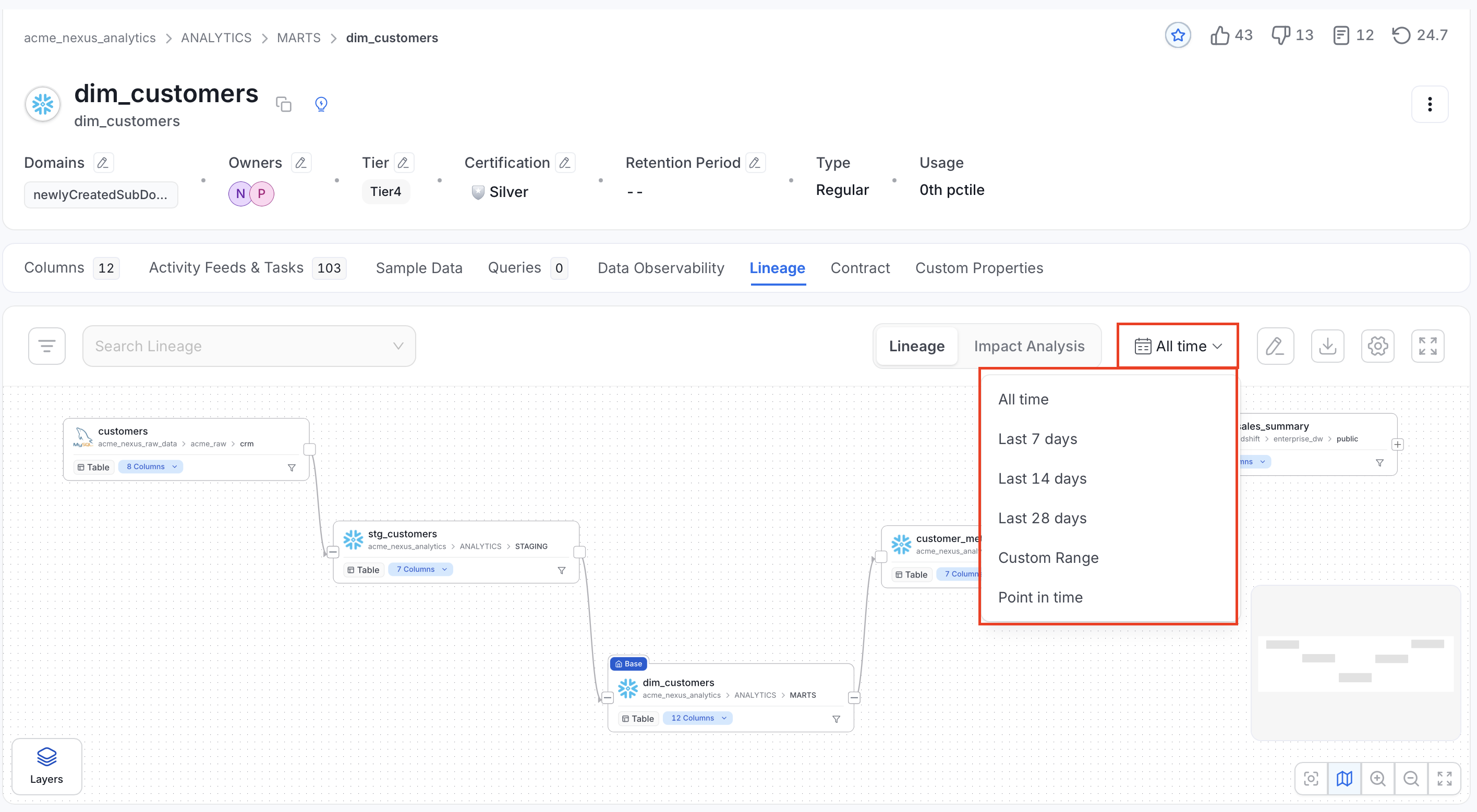Filtering lineage by time