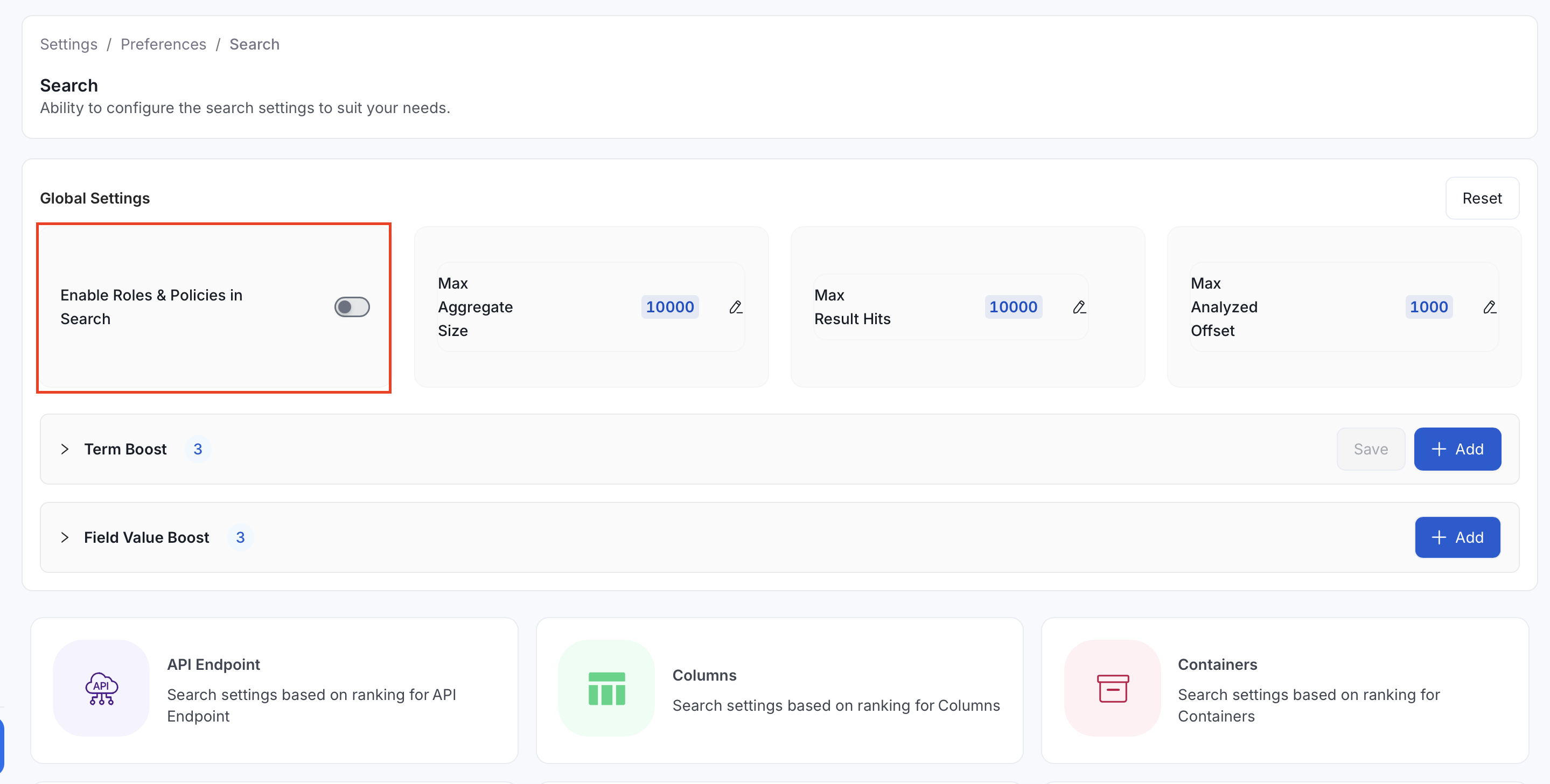 Roles Based Access Controls (RBAC) Search Option