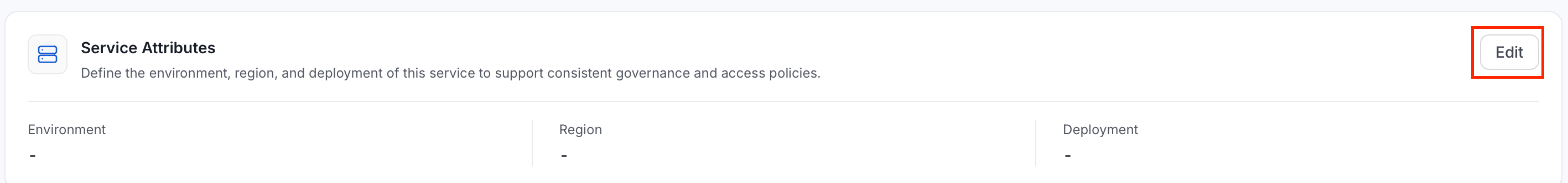 Service Attributes section with the Edit button highlighted