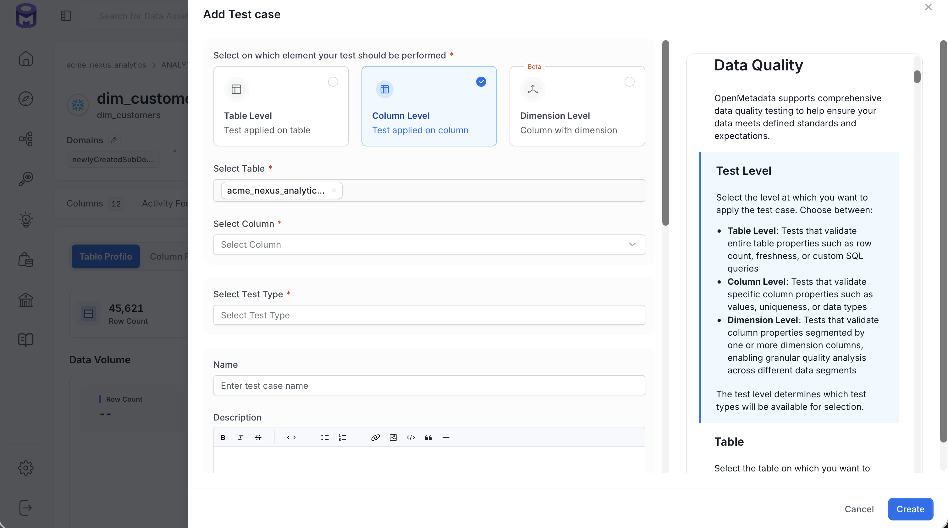 Configure a Column Level Test