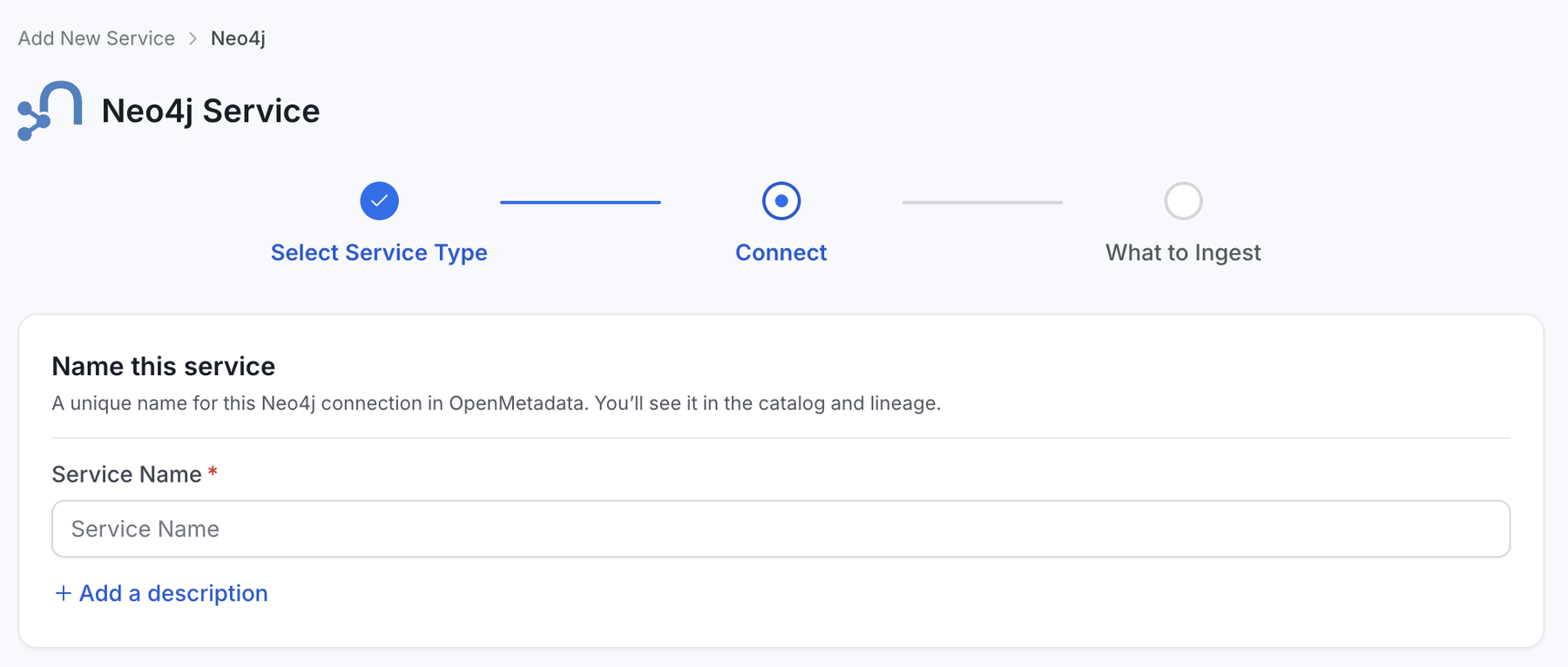 Service name step for the Neo4j service