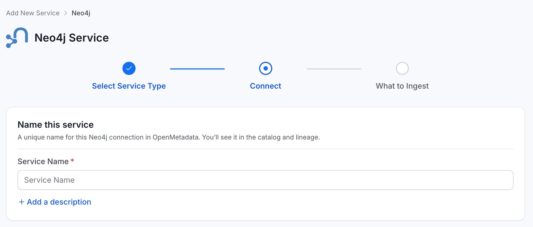 Service name step for the Neo4j service