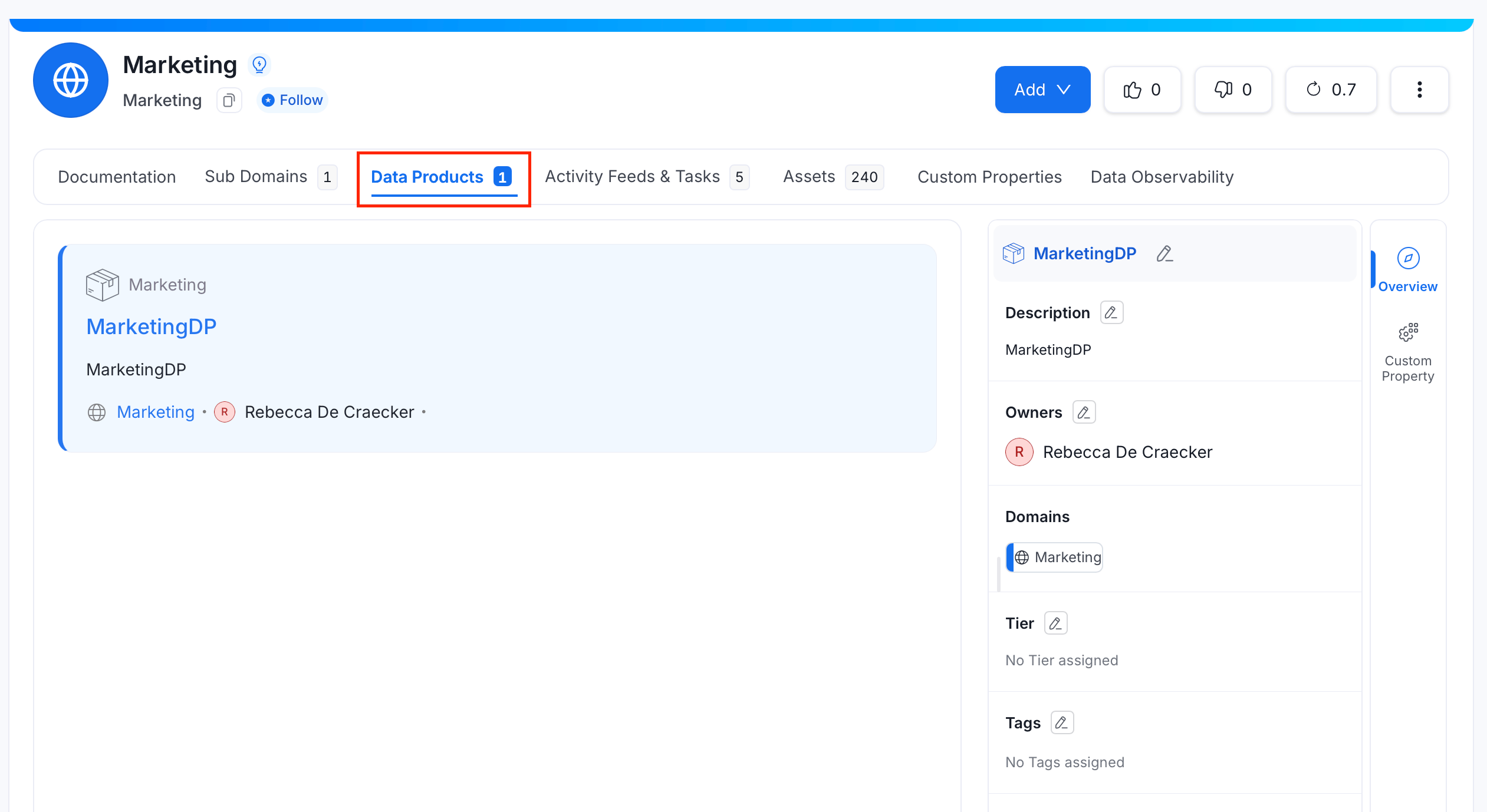 Data Product tab
