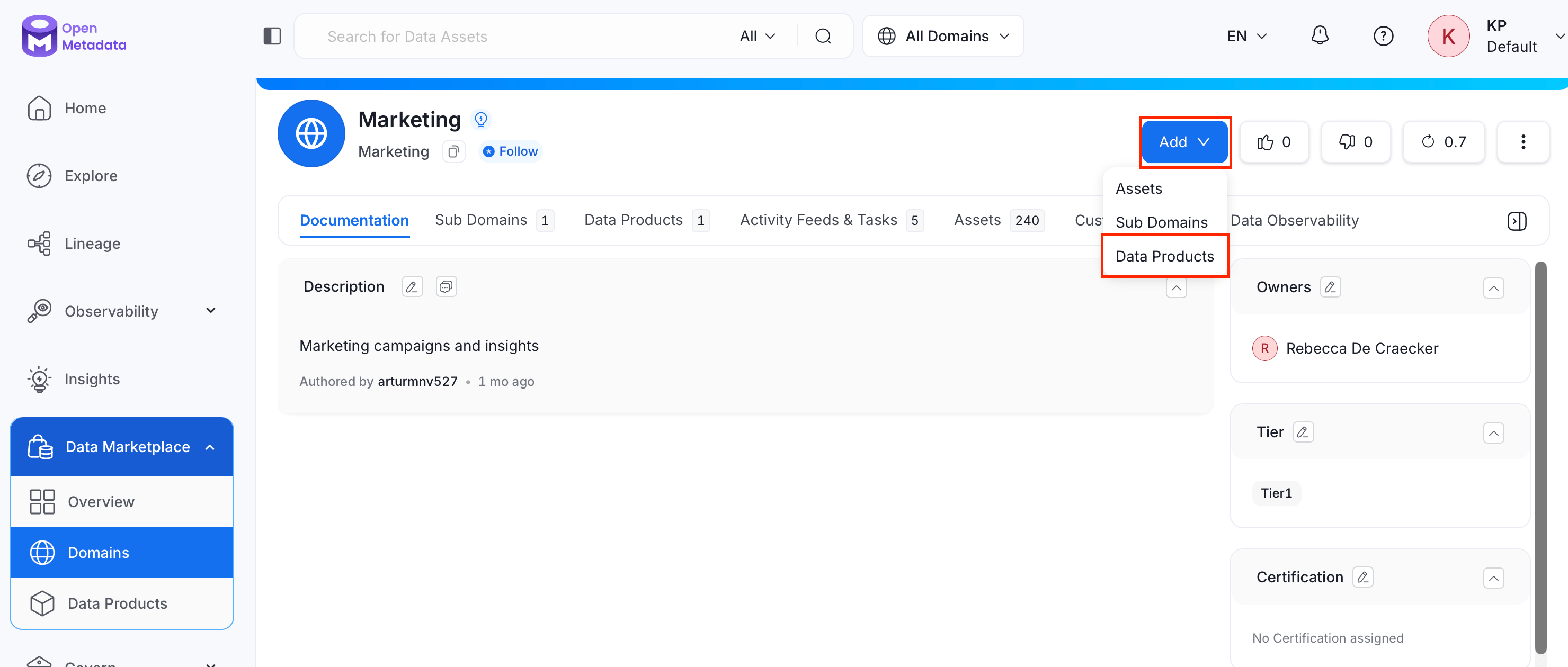 Add data product