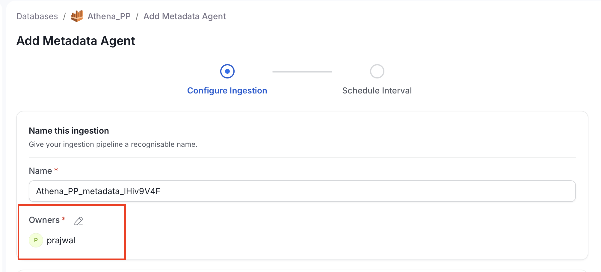 Owners field on the Add Metadata Agent page