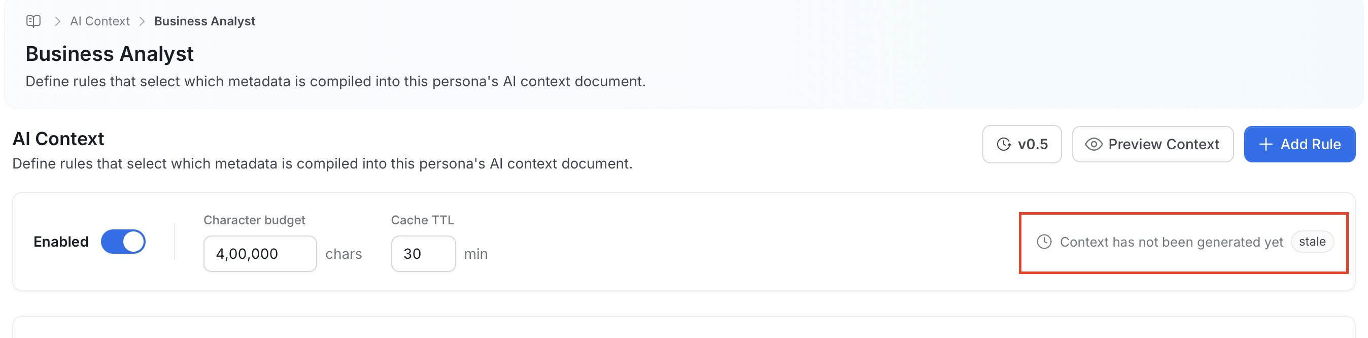 AI Context freshness status next to the global settings