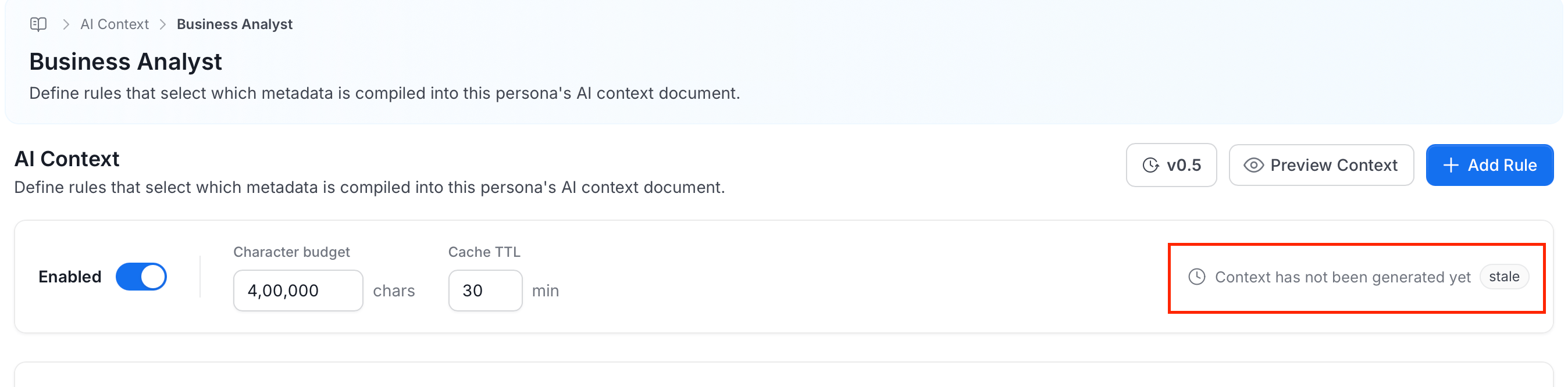AI Context freshness status next to the global settings
