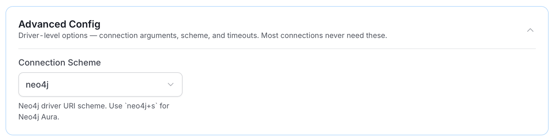 Advanced Config section with the Connection Scheme field