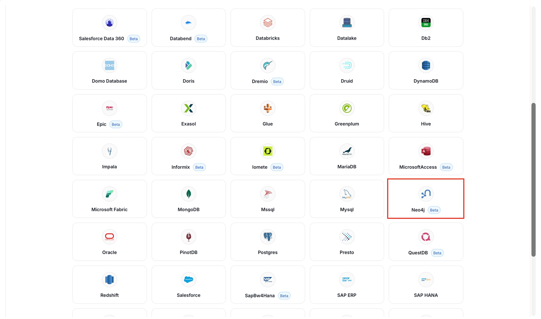 Neo4j tile in the database service type list