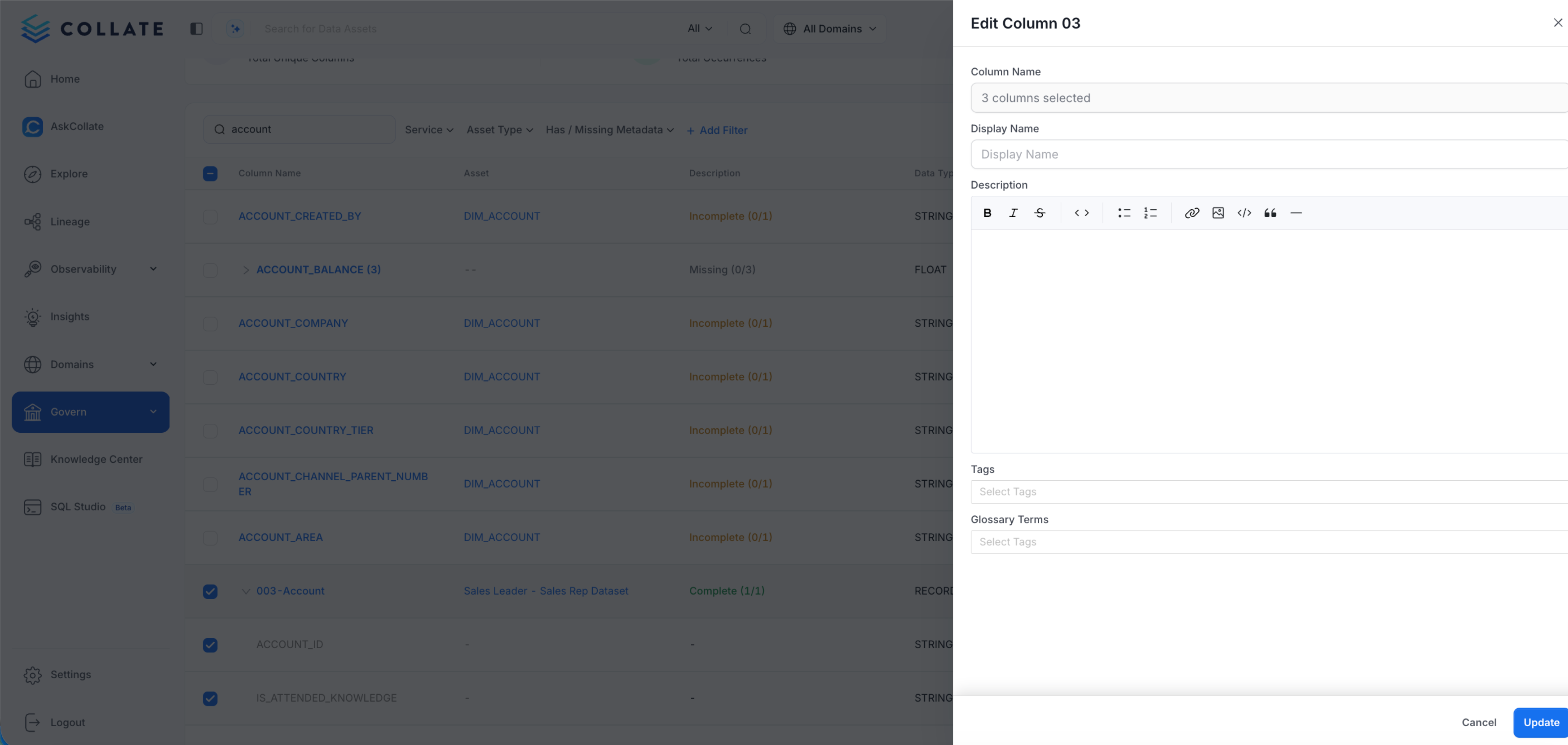 Metadata Status Indicators