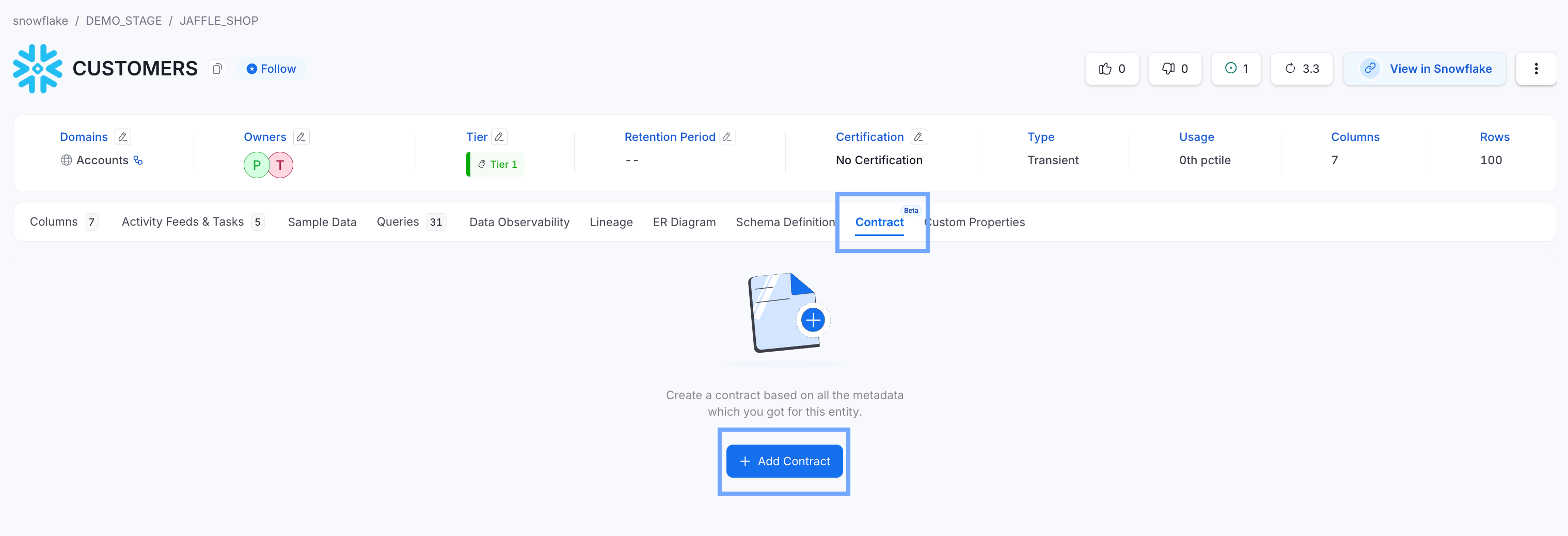 Adding a Data Contract to an OpenMetadata Table