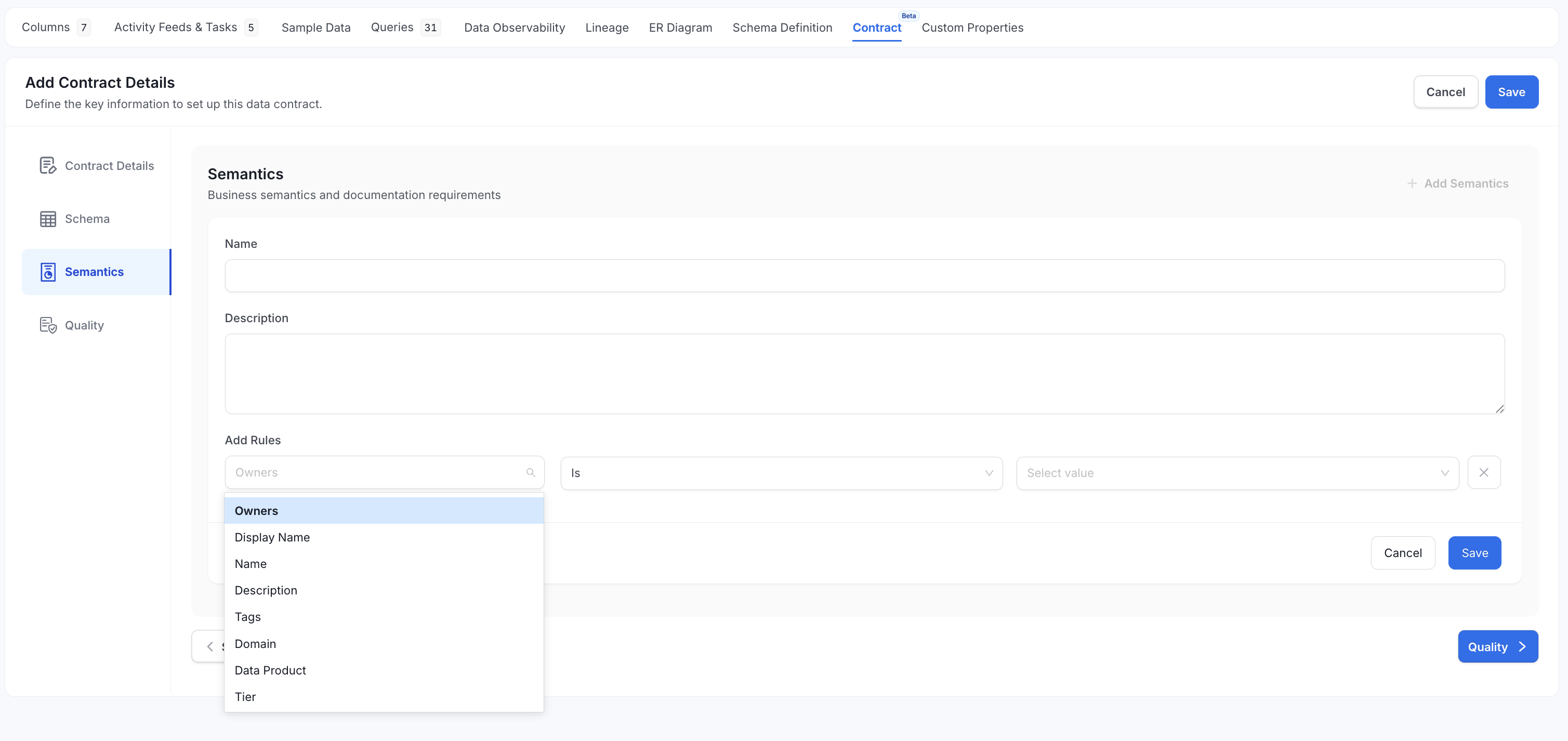 Adding rules to an OpenMetadata Data Contract