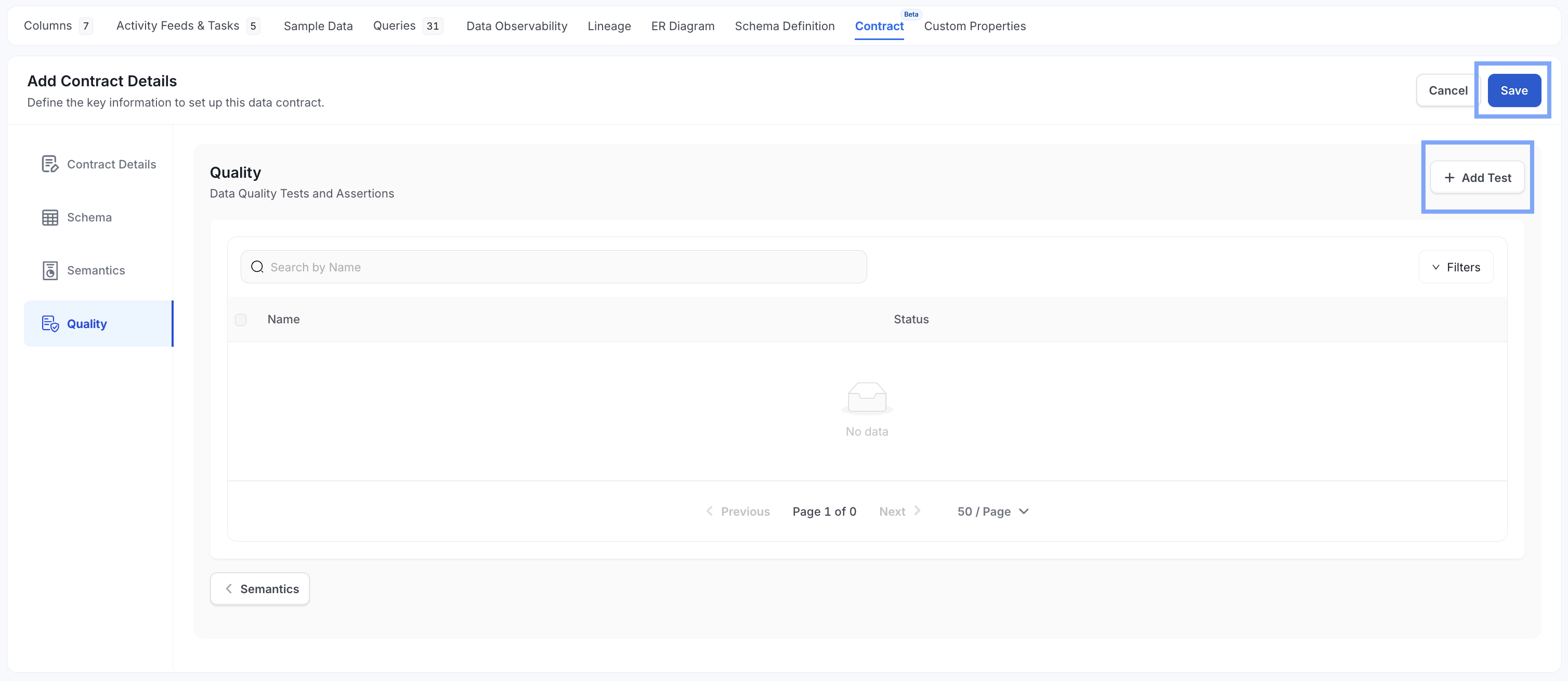 Adding data quality tests to an OpenMetadata Data Contract