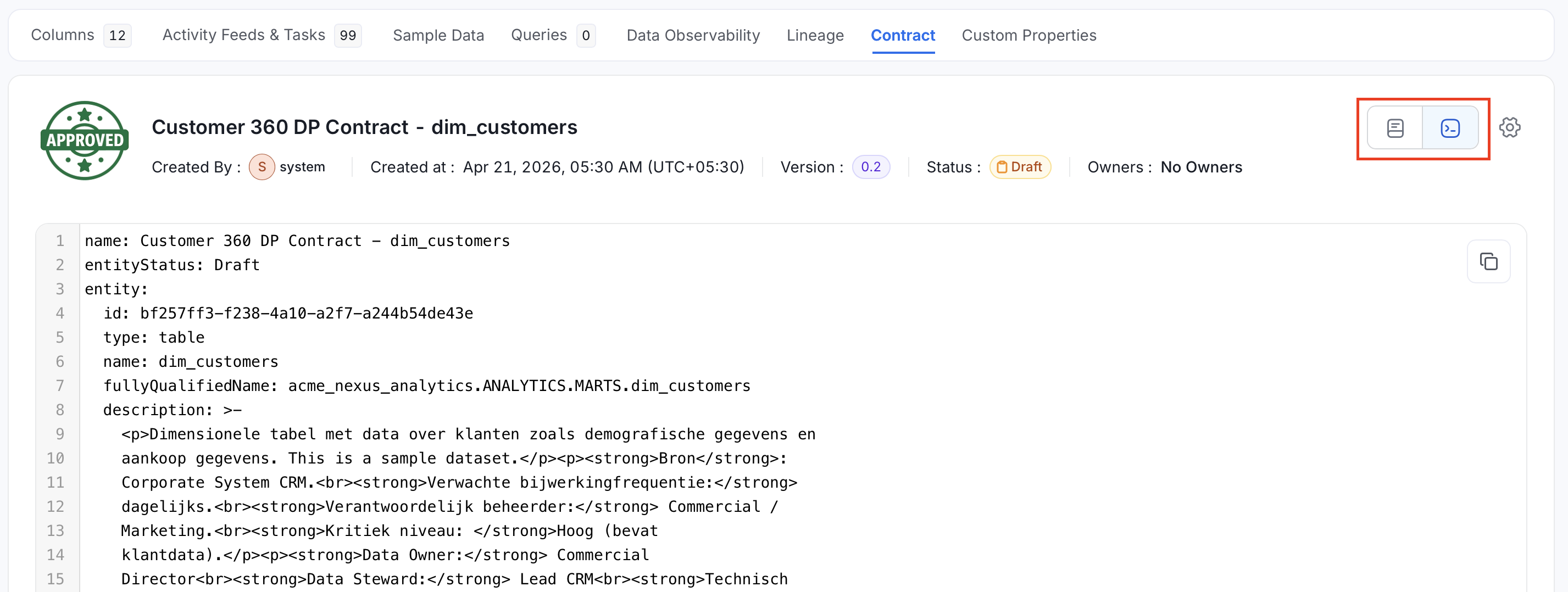 YAML view
