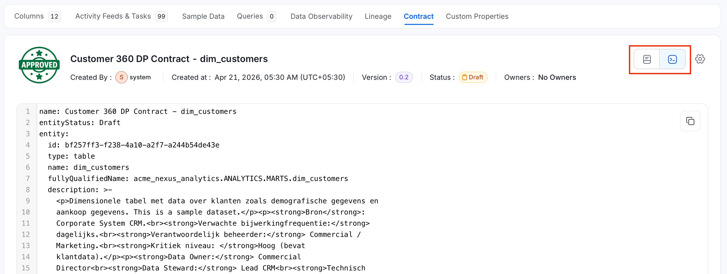 YAML view