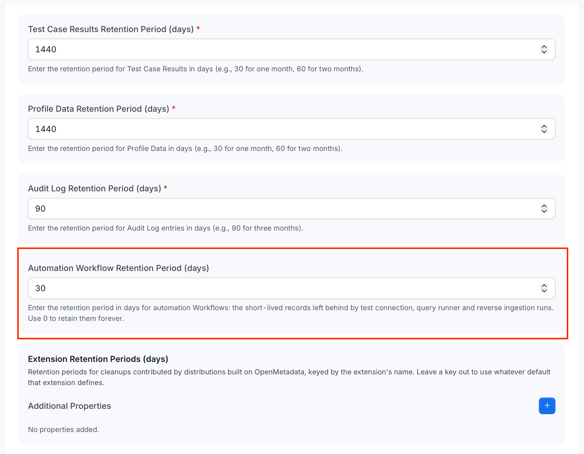Automation Workflow Retention Period configured for 30 days