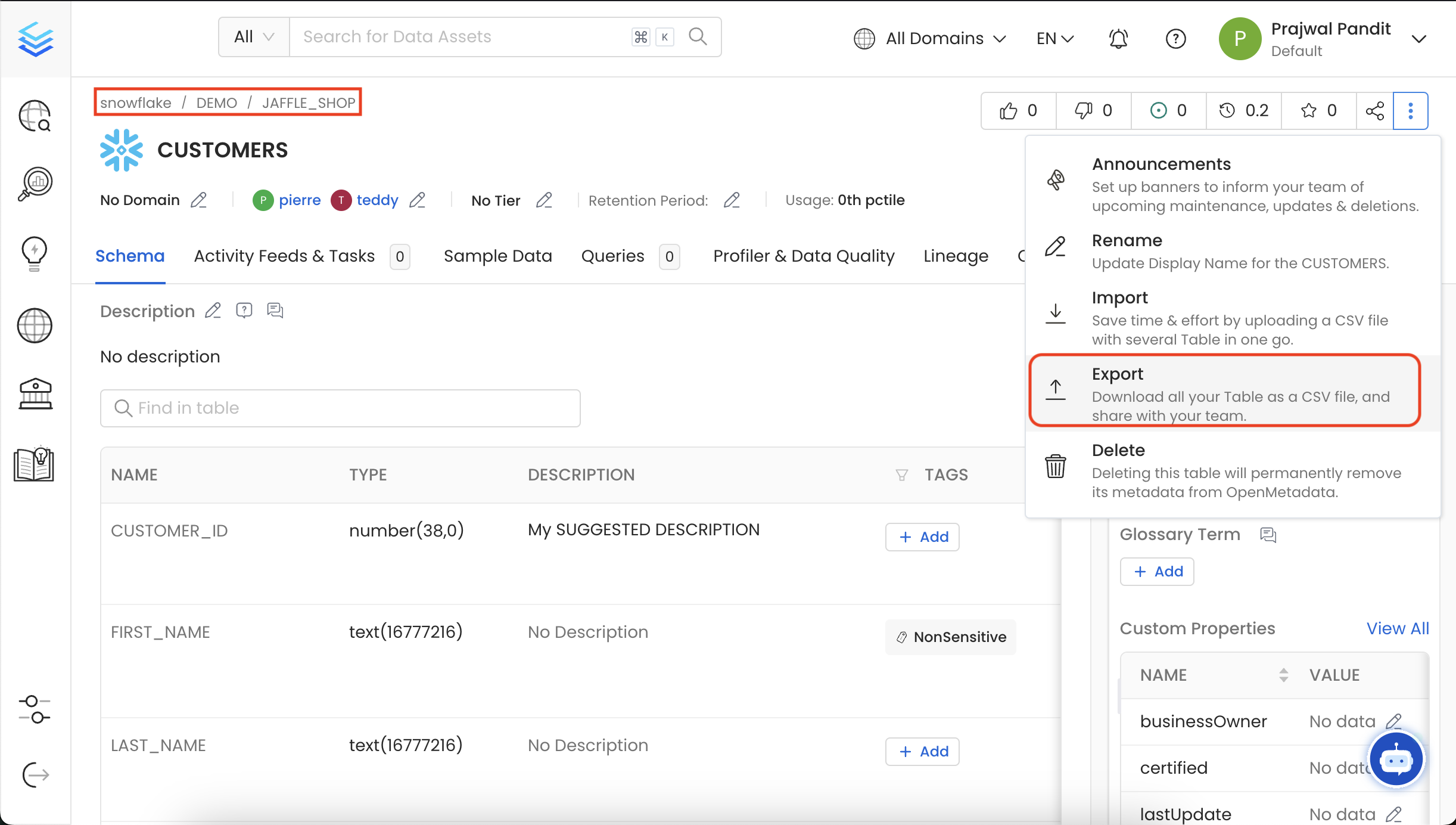 Export Table CSV File