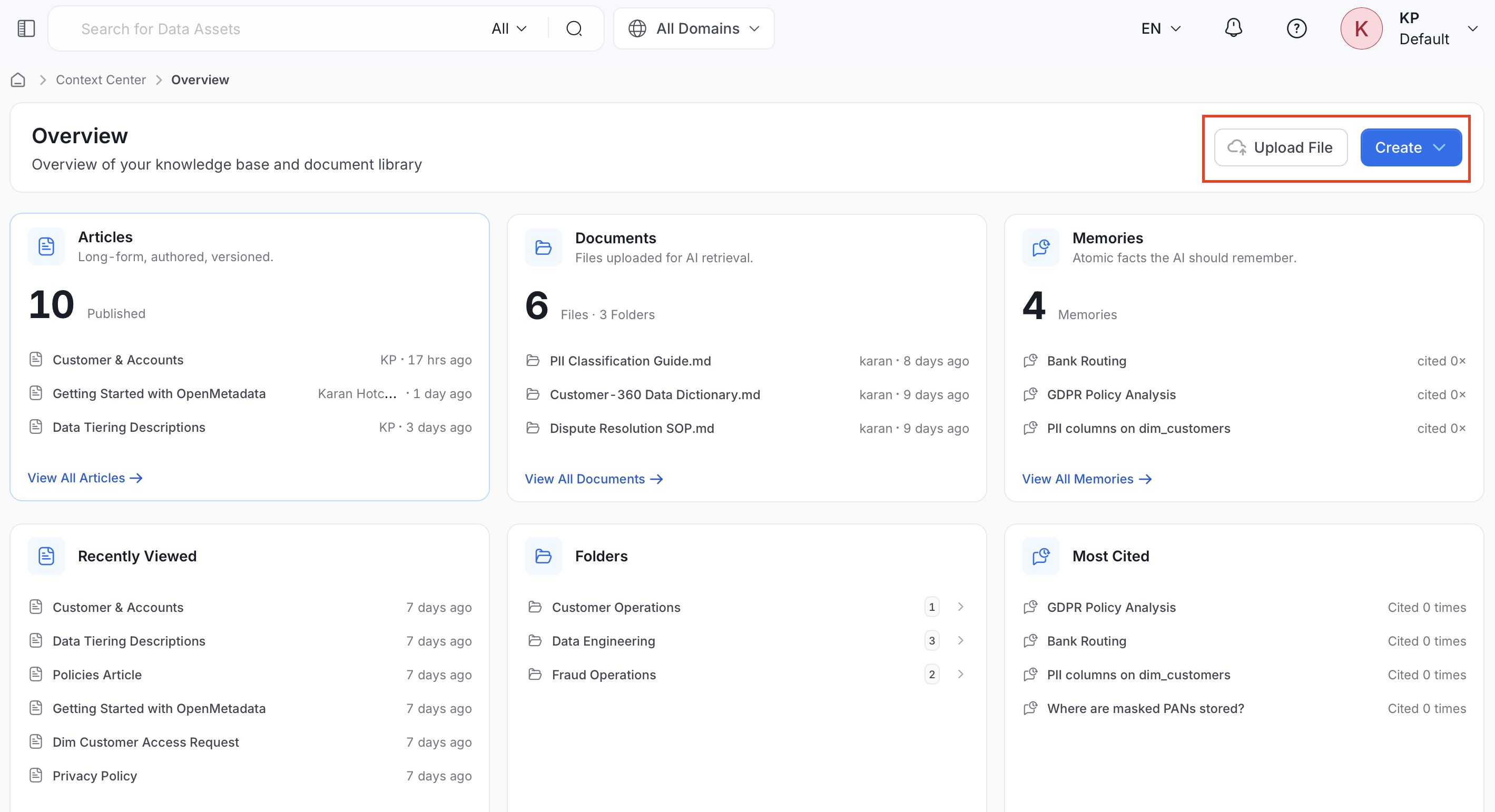 Context Center Overview page