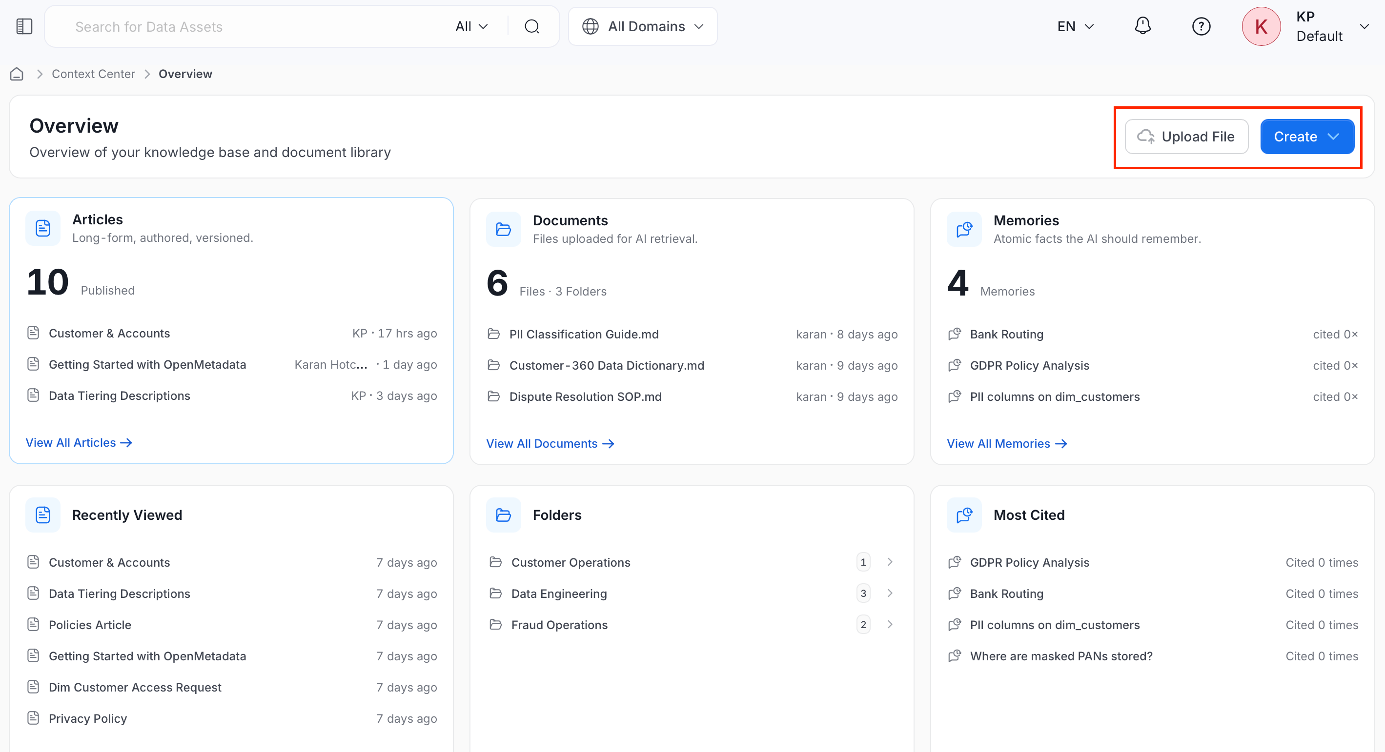 Context Center Overview page