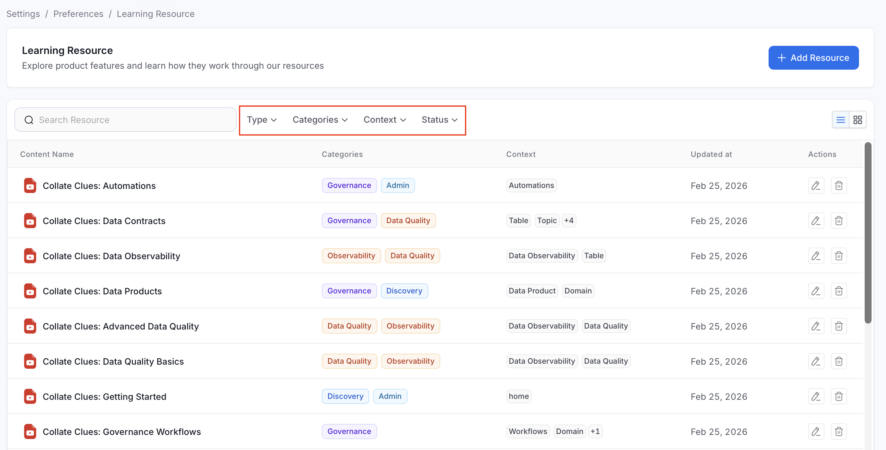 Filter resources