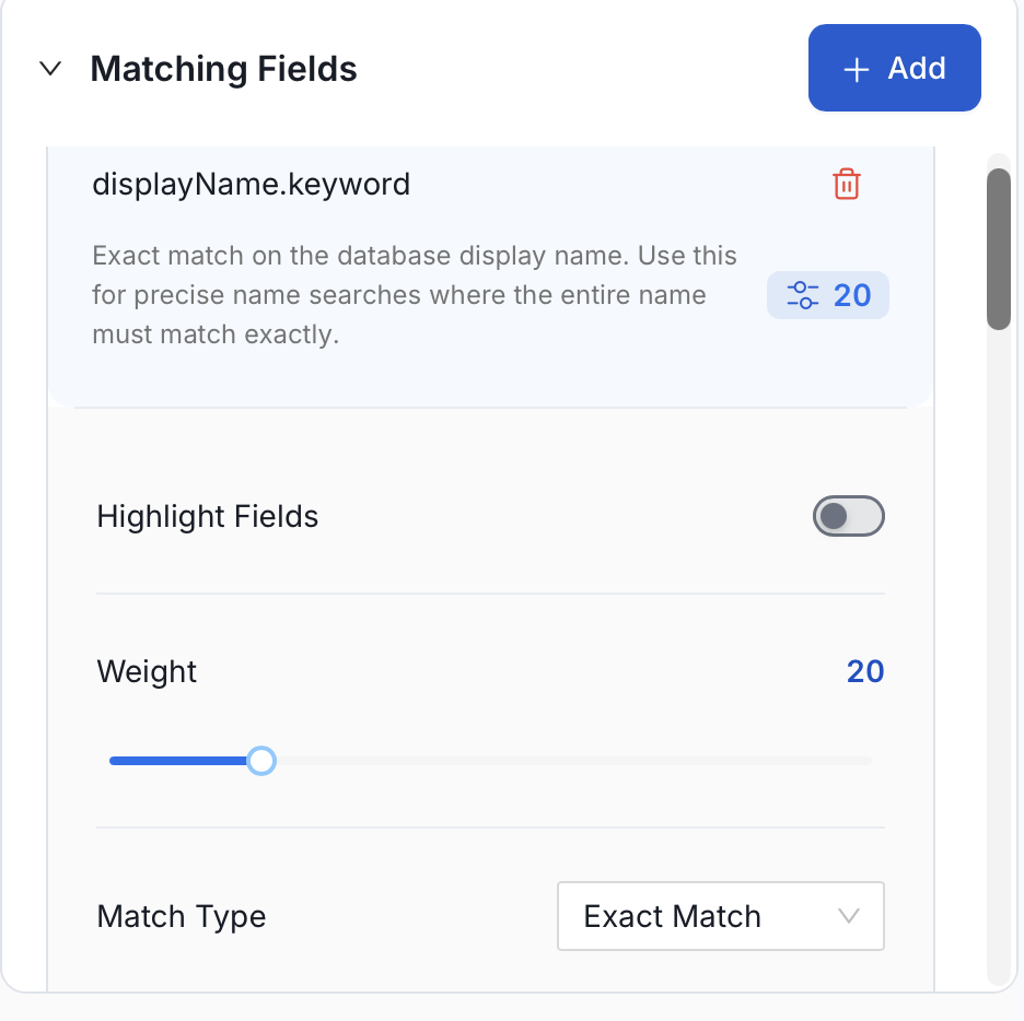Matching Fields Settings