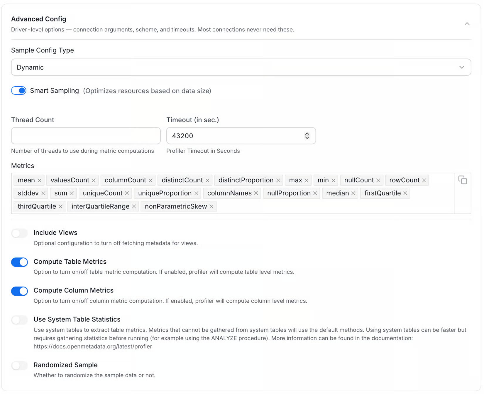 Advanced profiler configuration