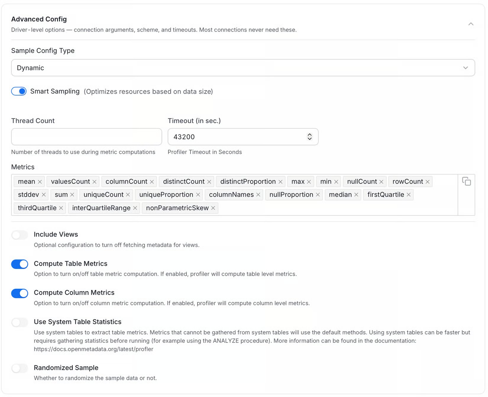Advanced profiler configuration