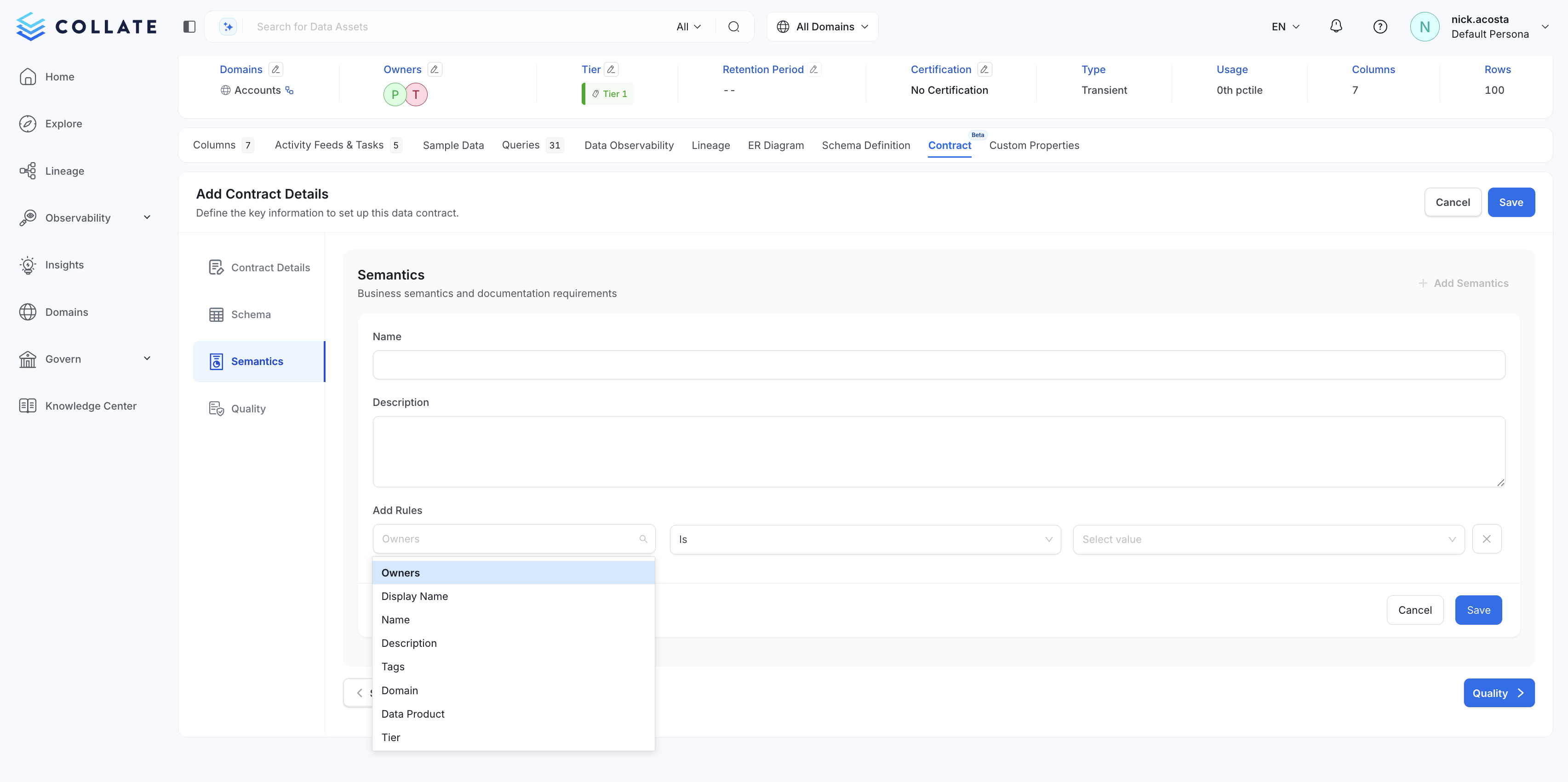 Adding rules to an OpenMetadata Data Contract