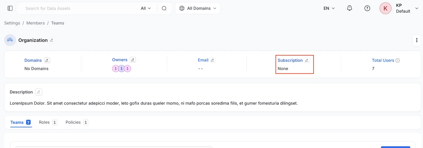 Team Subscription setting