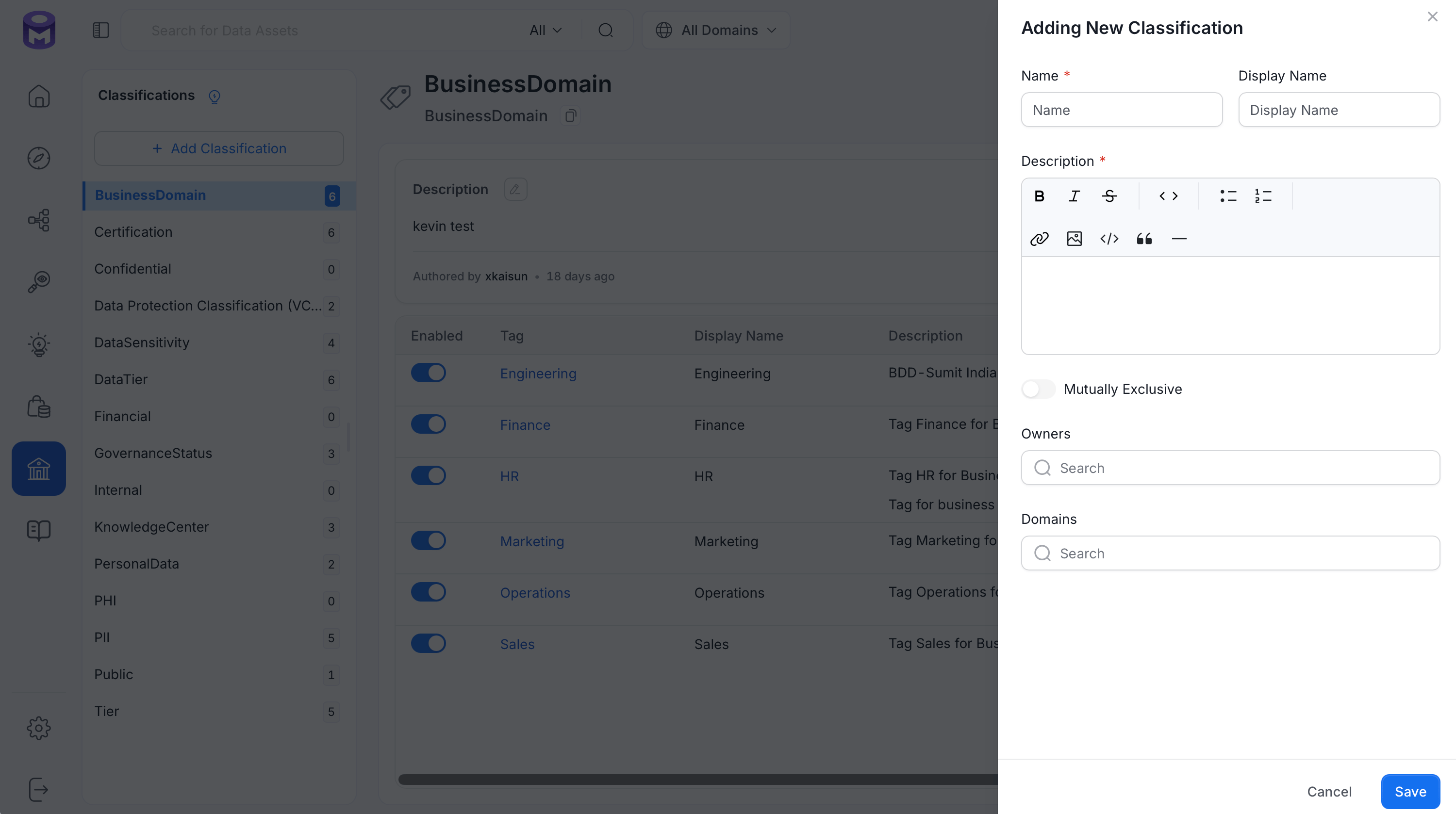 Adding New Classification form