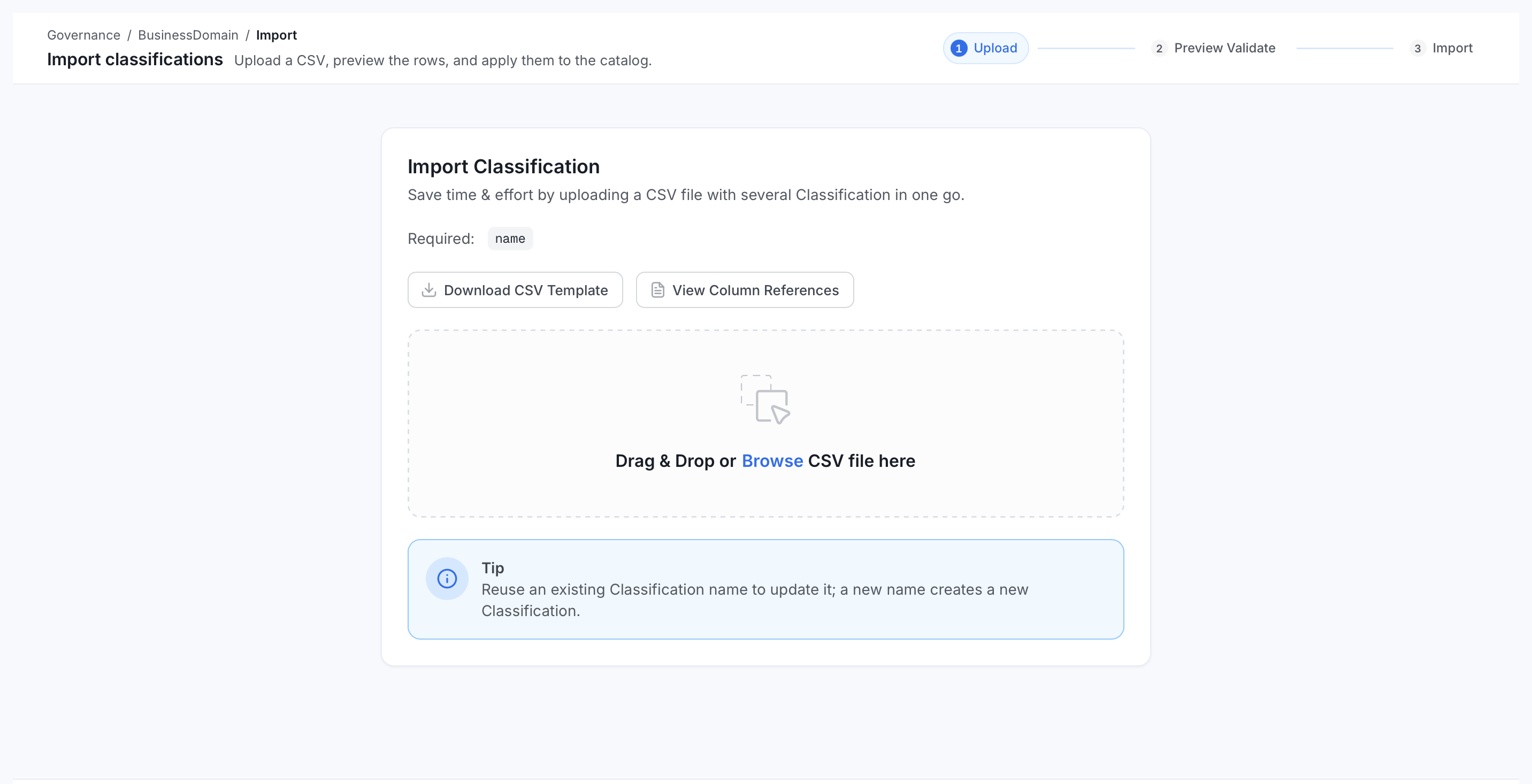 Import Classification upload step