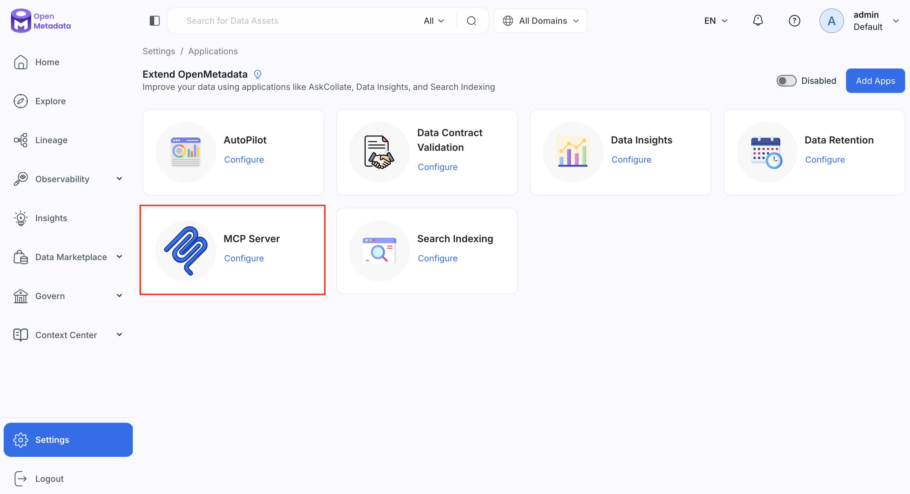 MCP Server listed under installed applications