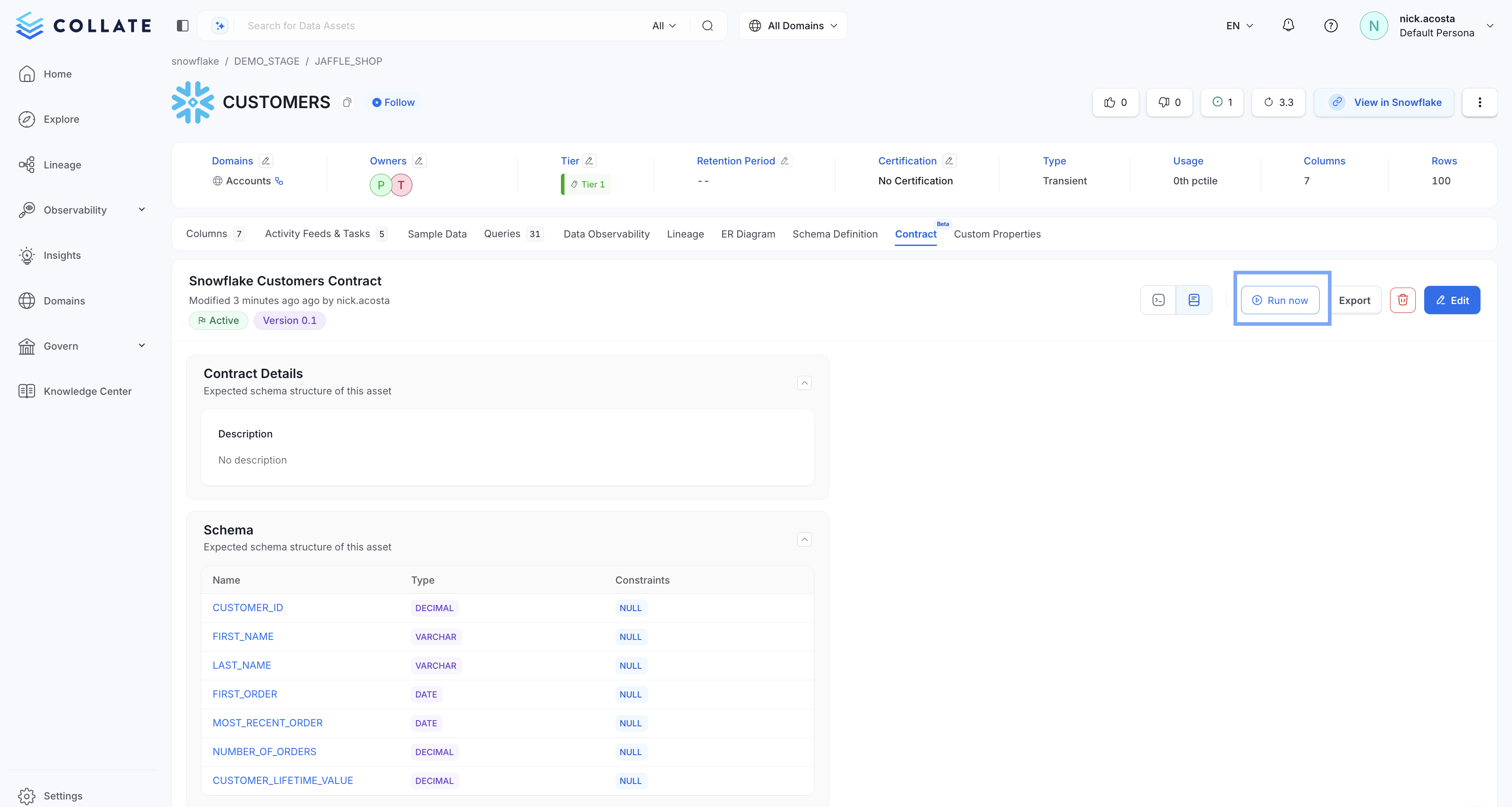 Running an OpenMetadata Data Contract