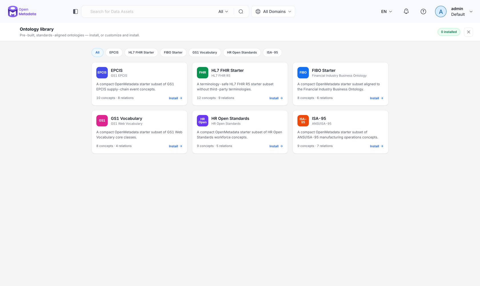 Ontology Library catalog in Ontology Studio