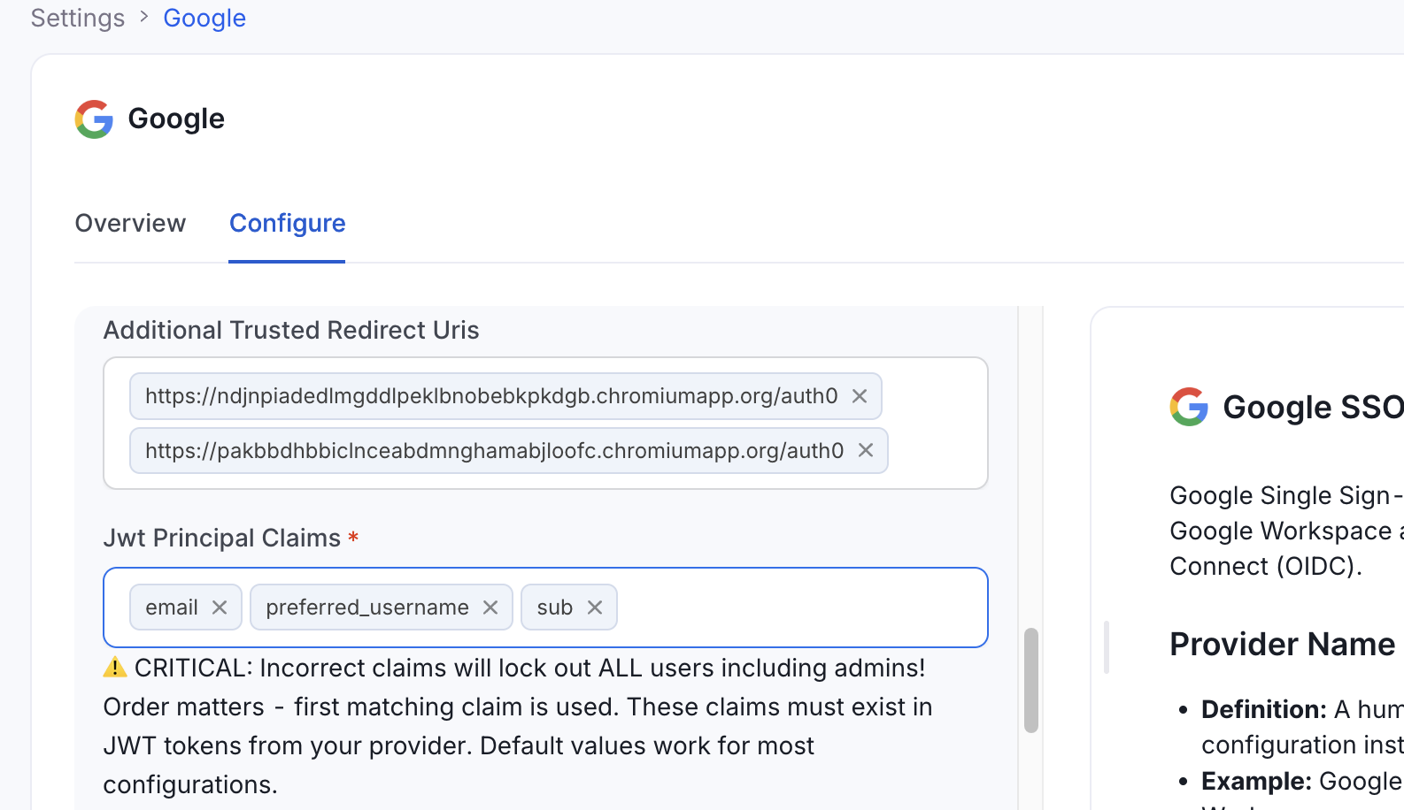 Adding the extension redirect URI under Additional Trusted Redirect Uris in SSO settings
