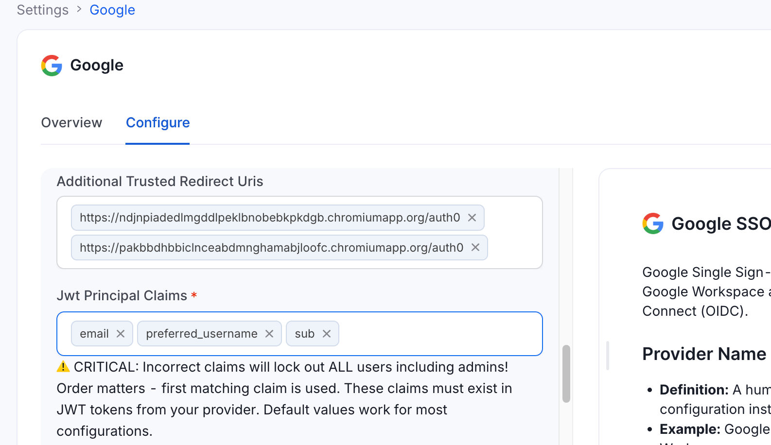 Adding the extension redirect URI under Additional Trusted Redirect Uris in SSO settings
