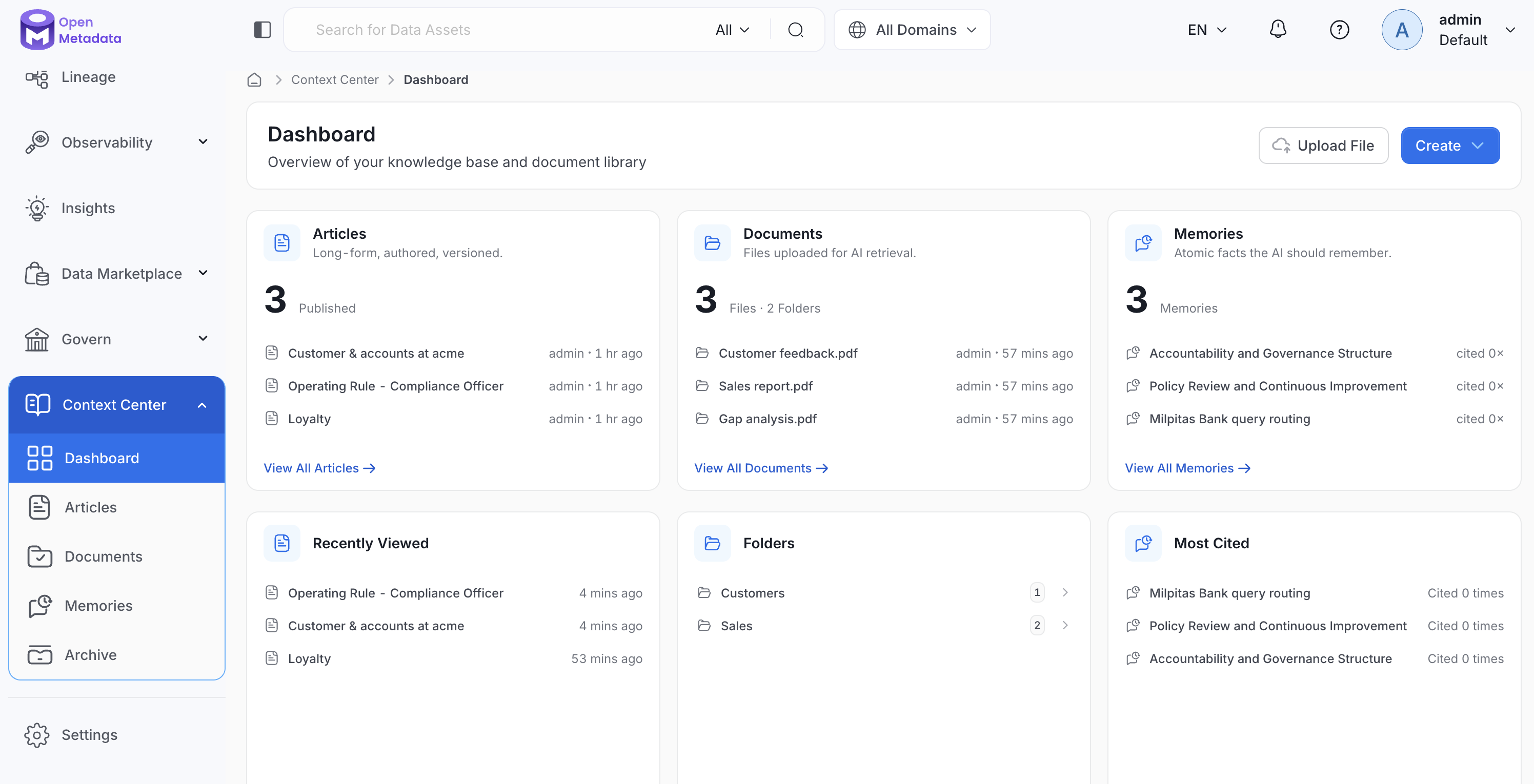 Navigate to the Context Center Dashboard