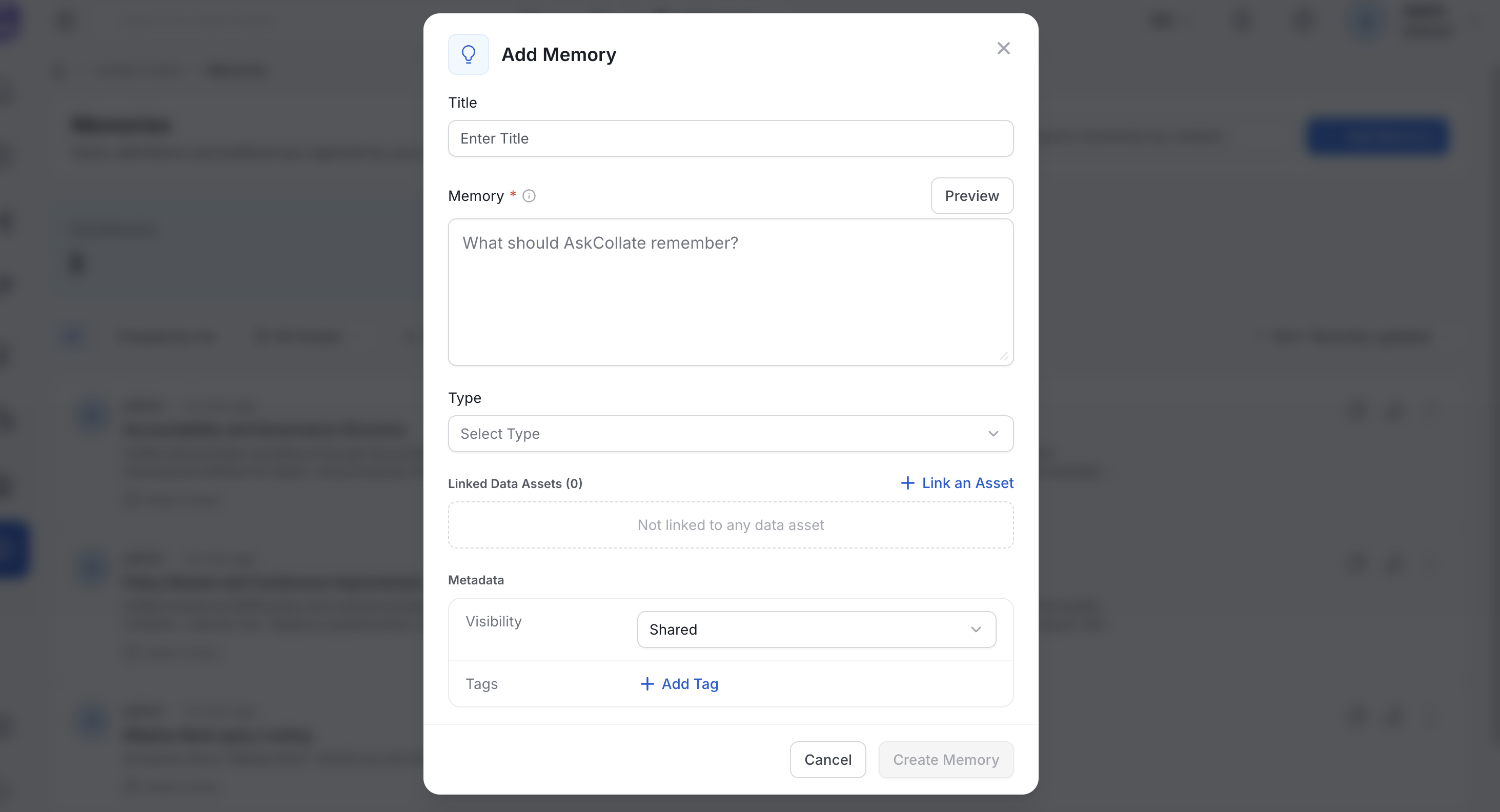 Add Memory dialog fields