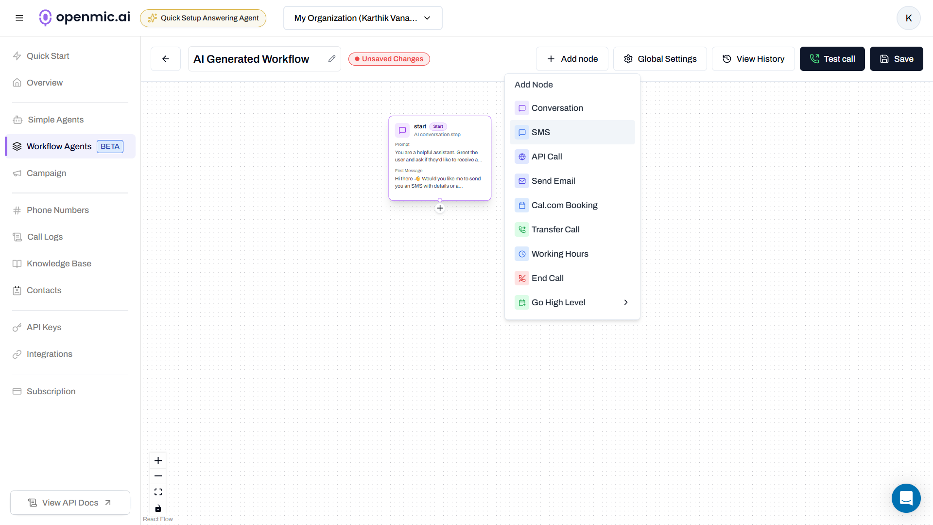 Add Node in Workflow Editor