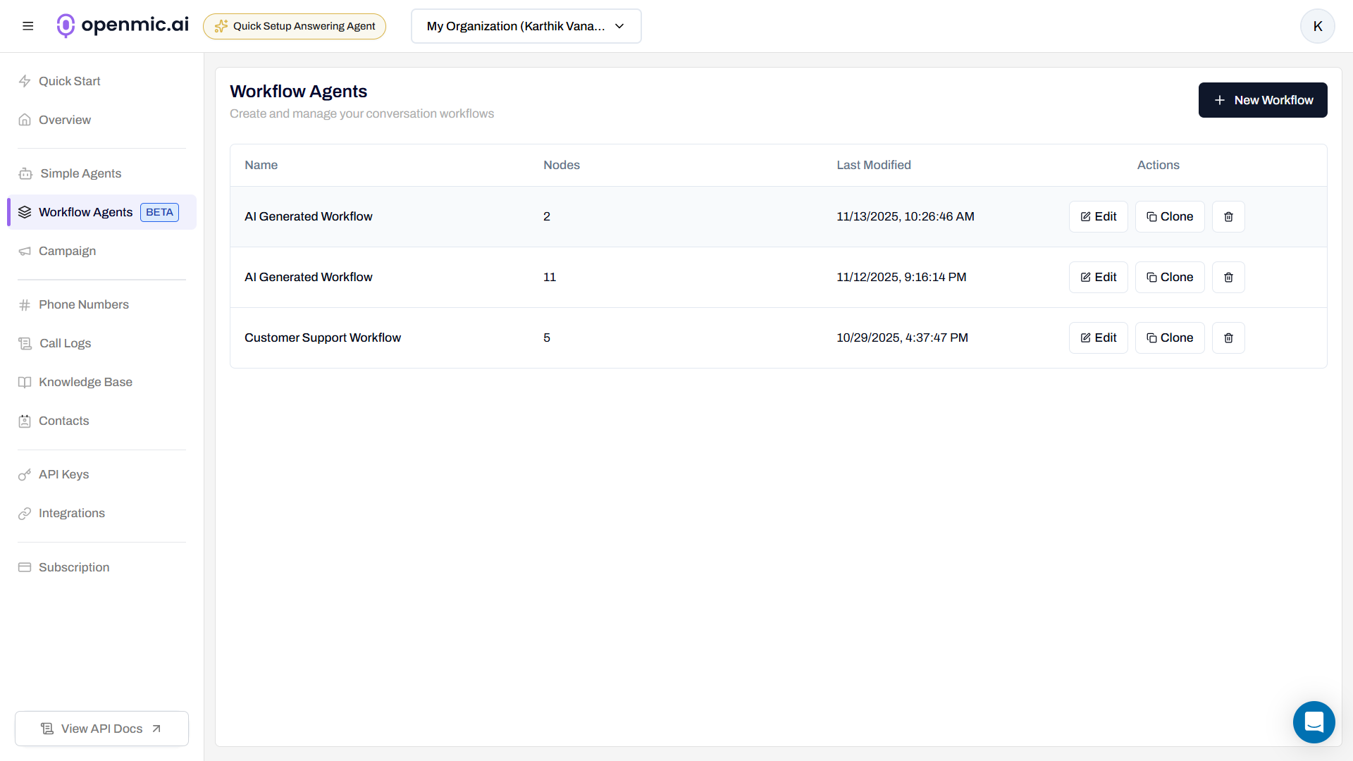 Workflow Agents List