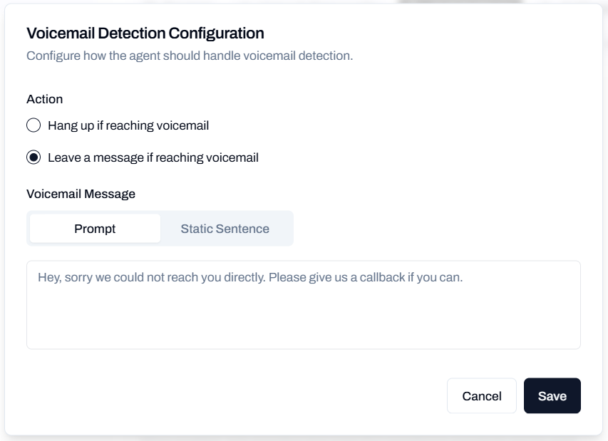 Voicemail Detection Configuration