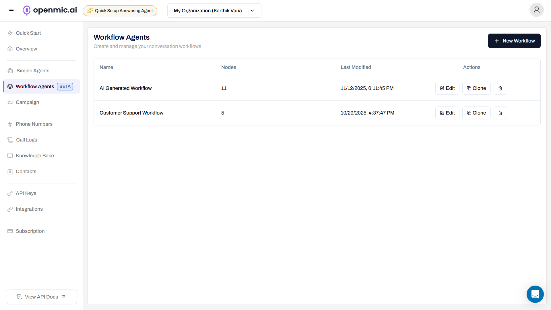 Workflow Agents List