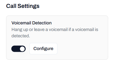 Voicemail Detection in Call Settings