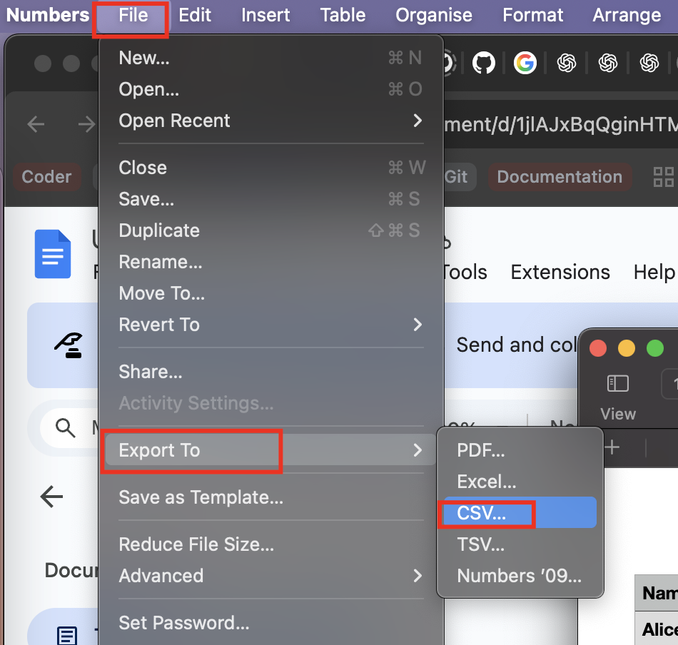 Example CSV contact list with name, phone number, and custom fields