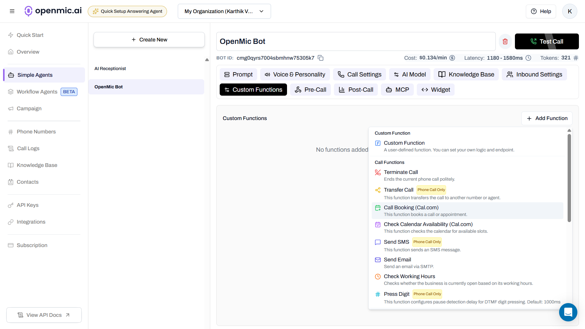 Choose Call Booking Function
