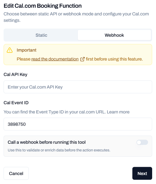 Enter API Key and Event Type ID