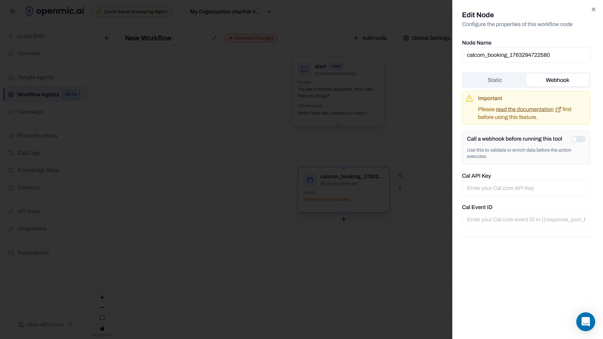 Enter API Key and Event Type ID