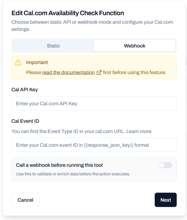 Enter API Key and Event Type ID